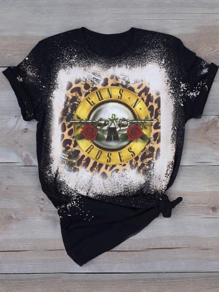 Crew Neck Short Sleeve Shift Shirts & Tops, Black, T-Shirts