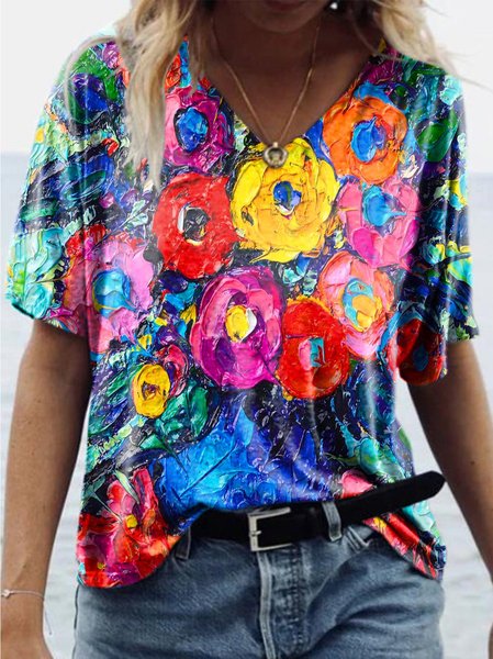 

Fiore Olio La pittura Stampare T-shirt, Colore, T-Shirts