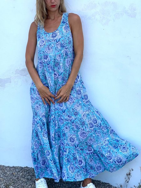 

Girocollo Abito Misto Cotone, Blu, Dresses