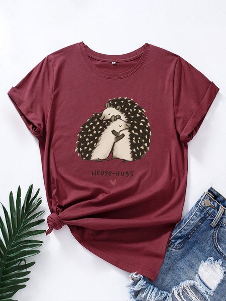 

Cotton Crew Neck Short Sleeve Shirts & Tops, Wine red, Tops