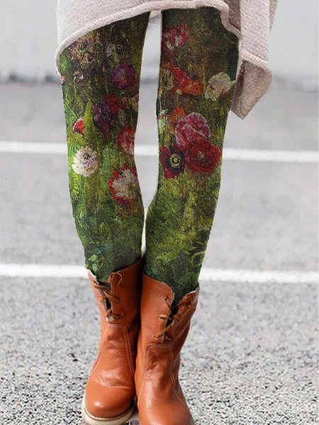 

Bohemian Floreale Pantaloni, Verde, Leggings