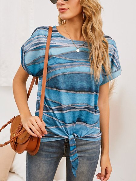 

Ombre/tie-Dye Short Sleeve Twist Hem Tee, Blue, Tees