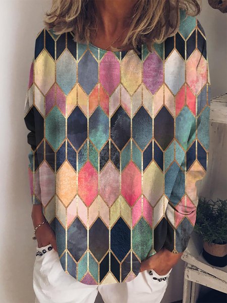 

Women's Long Sleeve Blouse Casual T-Shirt, Multicolor, Tops