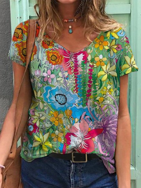 

Floral Casual T-shirt, Multicolor, T-Shirts