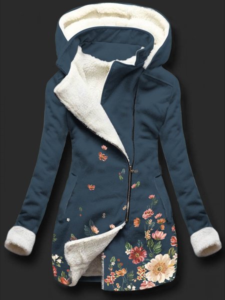 

Giubbotto Casuale Felpa con Cappuccio Maniche Lunghe Floreale, Blu, Outerwear