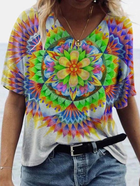 

Casual V Neck T-shirt, Multicolor, T-Shirts