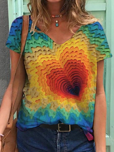

Casual Short Sleeve V Neck T-shirt, Blue, Tees & T-shirts