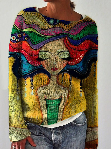 

Casuale Stampato Camicie & Top, Giallo, Sweater
