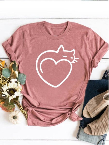 

Cat Love Graphic Tee, Brick red, T-shirts