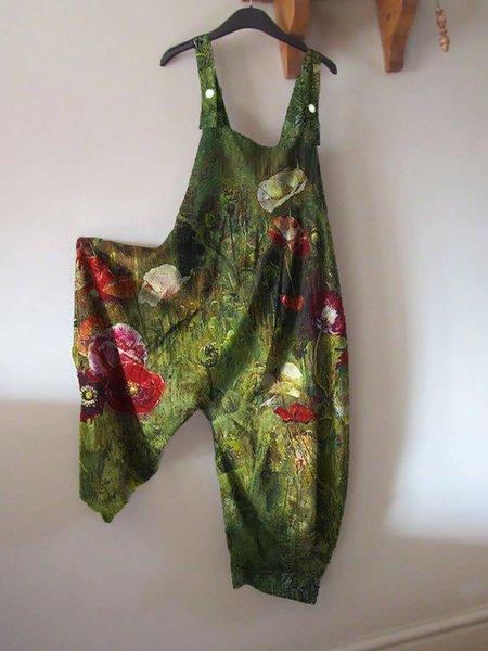 

Vintage Floral Jumpsuit & Romper, Green, Jumpsuits＆Rompers