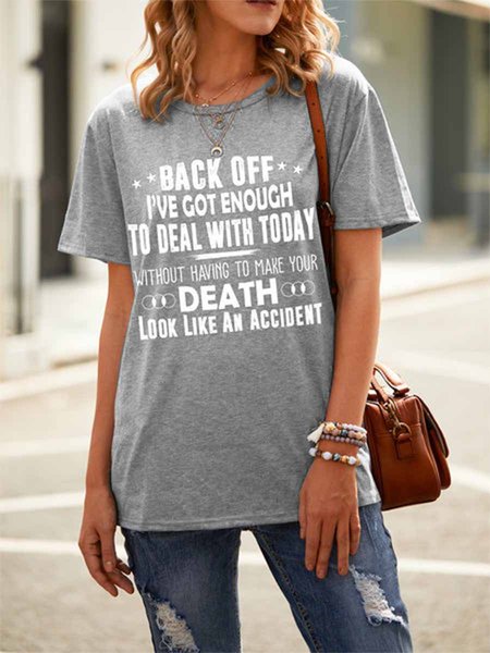 

Letter Print Short Sleeve Loose T-shirt, Gray, T-shirts