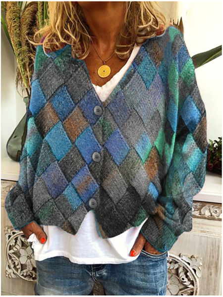 

Plus size Geometric Long Sleeve Sweater coat, Blue, Cardigans