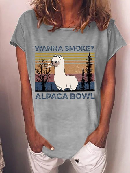 

ALPACA BOWL Shift Casual Crew Neck Woman's T-Shirts & Tops, Gray, T-shirts