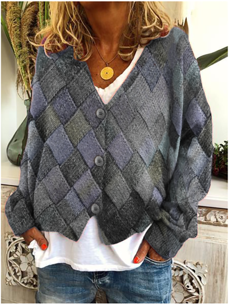 

Plus size Geometric Long Sleeve Outerwear, Gray, Outerwear