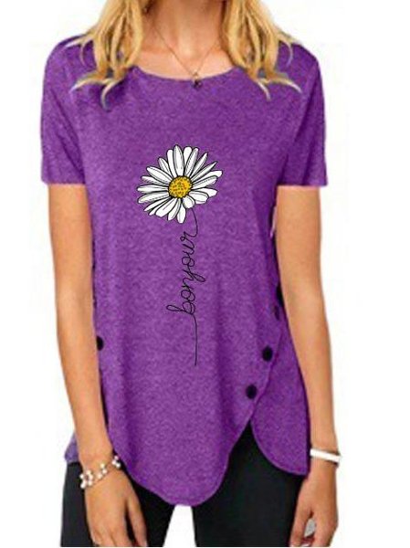 

Floral Floral-Print Casual Shirts & Tops, Purple, Printed T-shirts