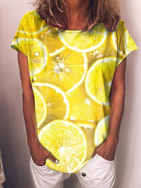

Orange Casual Short Sleeve Shirts & Tops, Yellow, T-shirts