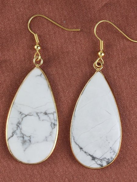 

Natural crystal stone long drop earrings, White, Accessories