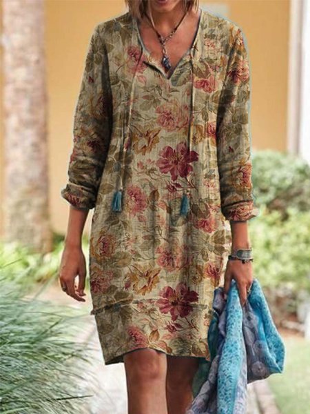 

Color-Block Floral A-Line Long Sleeve Dresses, Multicolor, Dresses