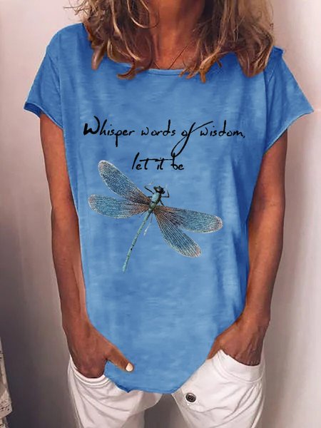 

Women's Whisper Words Of Wisdom Let It Be Dragonfly Print Tee, Blue, T-shirts