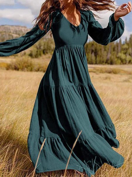 

Boho Swing V Neck Dresses, Darkgreen, Maxi Dresses