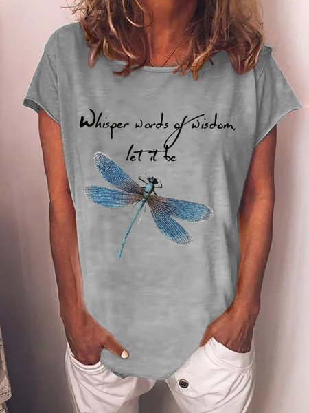 

Women's Whisper Words Of Wisdom Let It Be Dragonfly Print Tee, Gray, Tees & T-shirts