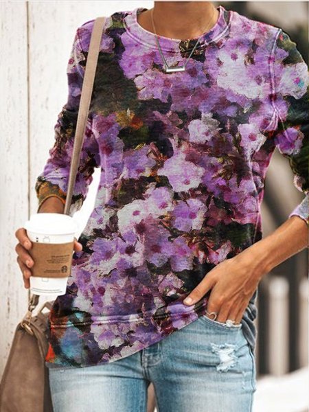 

Purple Print Women's Long Sleeve Sweatshirt, Hoodies&Sweatshirts