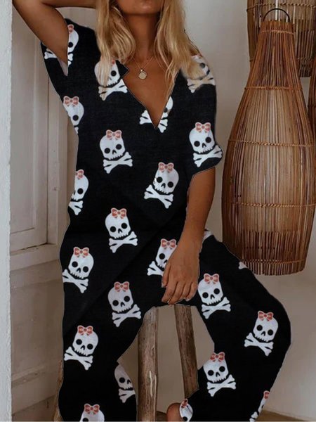 

Long Sleeve Skull Printed Shift One-Pieces, As picture, Jumpsuits & Rompers