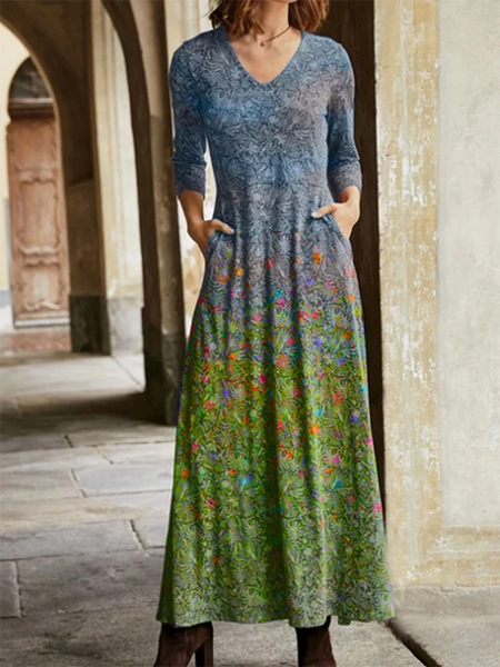 

Abito 3/4 Manica Misto Cotone Scollo a V, Come immagine, Dresses