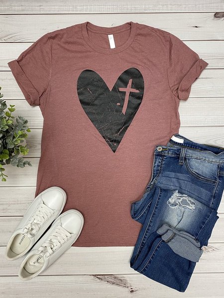 

Cross My Heart Graphic Tee, Brick red, T-shirts