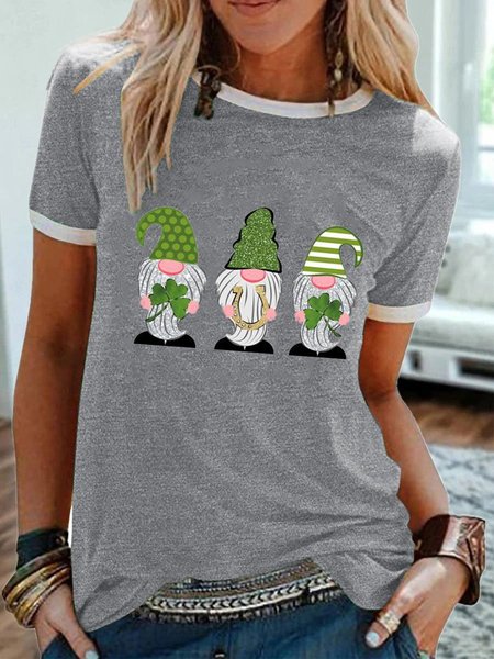 

St Patricks Day Gnome Women Ringer T-shirt, Gray, Auto-Clearance