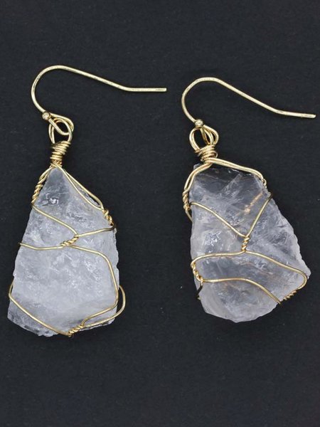 

Natural crystal stone gold-plated amethyst amorphous wire earrings, White, Earrings