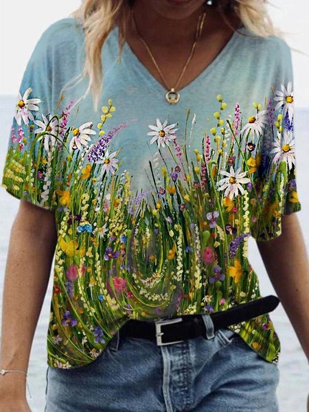 

Flower Painting Print T-shirt, Blue, T-Shirts