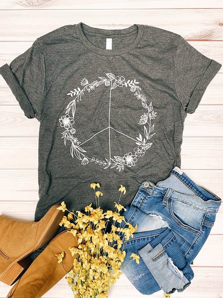 

Floral Peace Graphic Tee, Gray, T-shirts