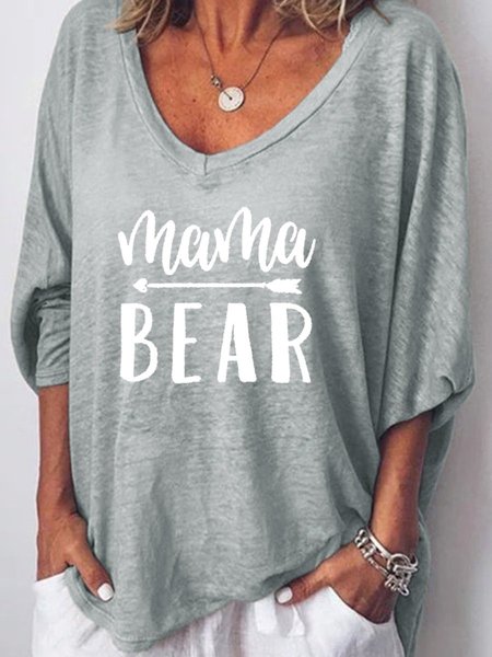 

Mama Bear Letter Graphic V-Neck Long Sleeve Top, Gray, Hoodies&Sweatshirts