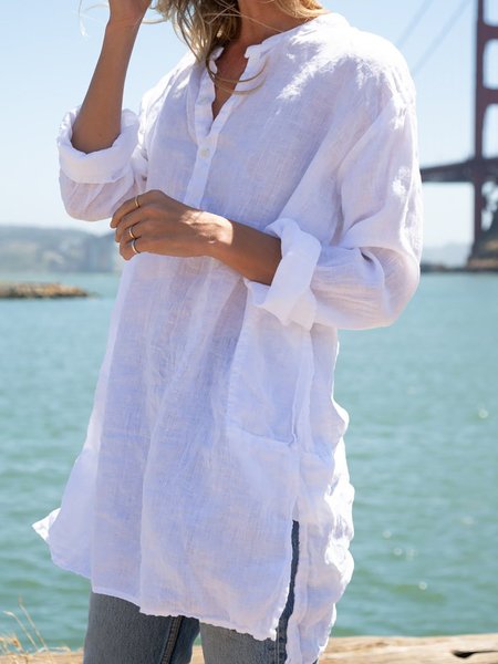 

Solido Girocollo Maniche Lunghe Sciolto Camicie & Top, Bianco, T-Shirts
