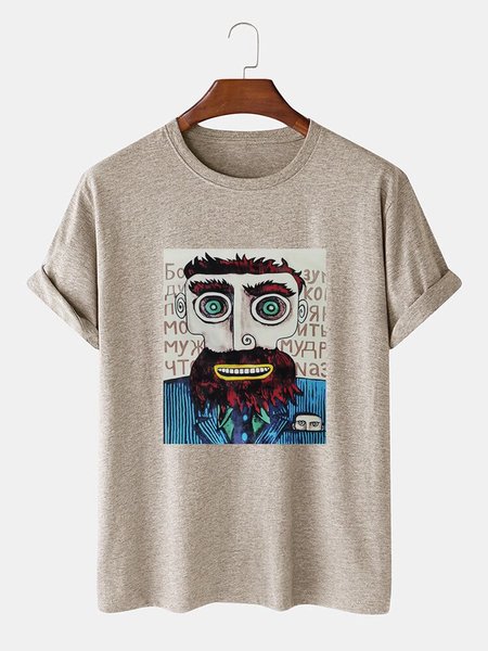 

Crew Neck Cotton-Blend Tee T-shirt, Light khaki, T-shirt