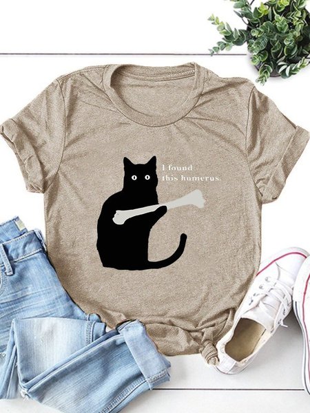 

Cotton-Blend Shift Vintage Printed Tee Shirts & Tops, Light khaki, T-shirts