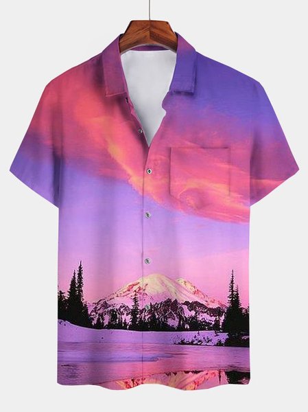 

Casual Square Neck Cotton-Blend Shirts, Purple, Men's Floral shirt
