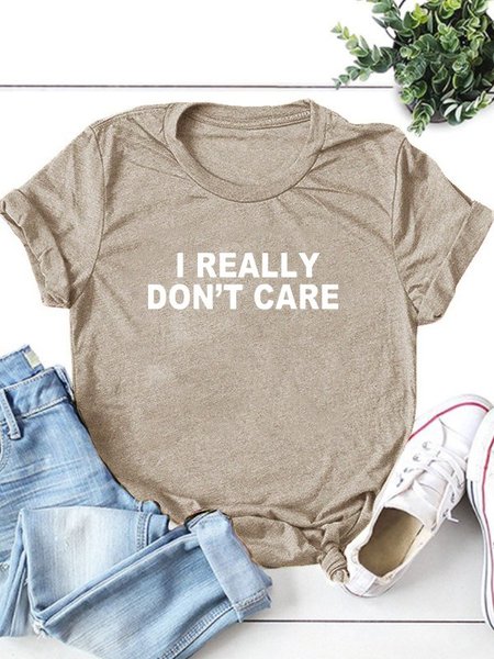 

Casual Printed Crew Neck Short Sleeve Tee Shirts & Tops, Light khaki, Winter Clearance