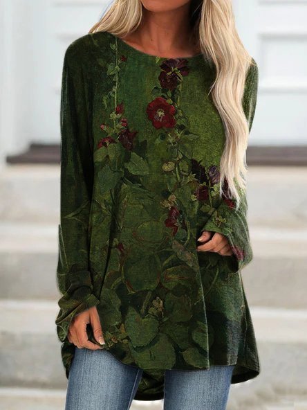

Casual Short Sleeve Tops, Green, Long sleeve tops