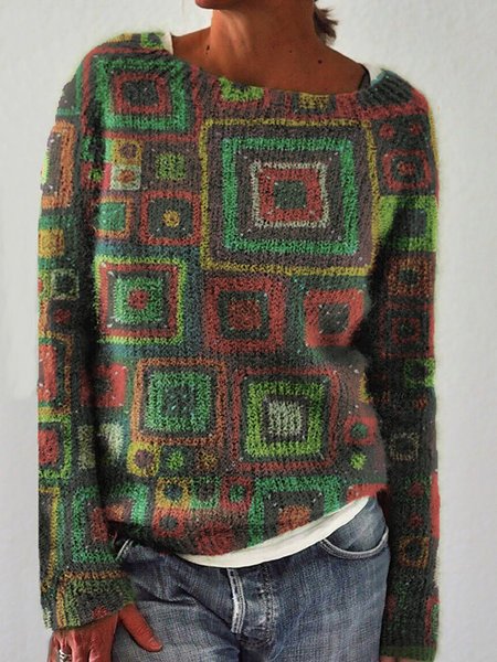 

Casual Cotton Geometric Tops, Green, Sweaters
