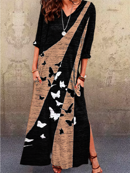 

Long Sleeve Abstract Vintage Weaving Dress, Khaki, Dresses