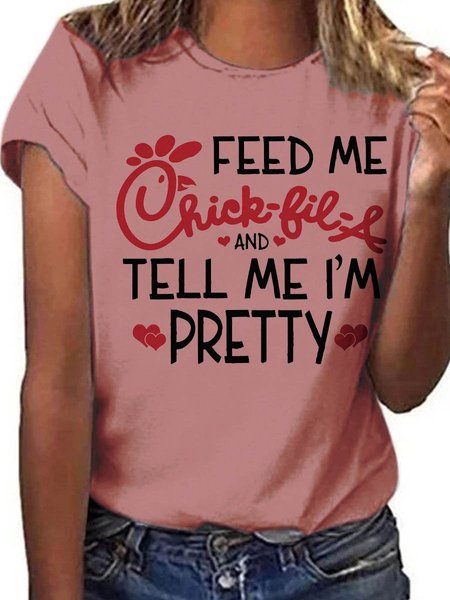 

Women's Short Sleeve Tee T-shirt Summer Letter Cotton Crew Neck Daily Going Out Casual Top, Brick red, T-Shirts