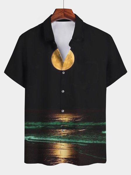 

Abstract Square Neck Cotton-Blend Shirts & Tops, Black, Men's Floral shirt