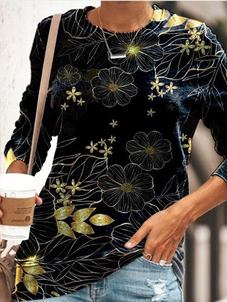 

Women's Sunflower Print Long Sleeve Sweatshirt, Black, Hoodies&Sweatshirts