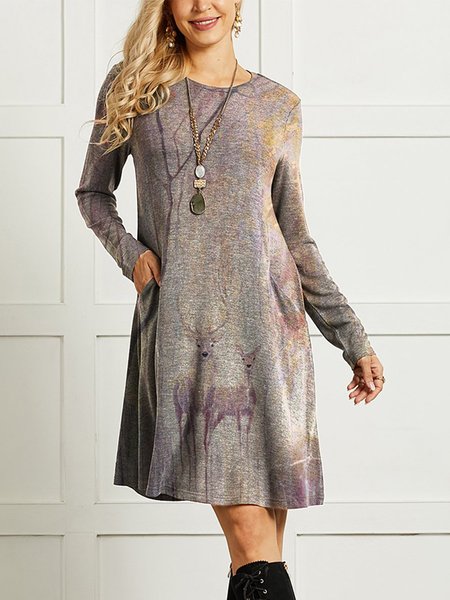 

Casual retro abstract animal print Long Sleeve Casual Printed Animal Dresses, 19, Dresses