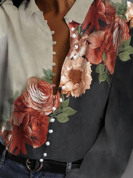 

Patchwork Casual Shirt Collar T-shirt, Khaki, Shirts & Blouses