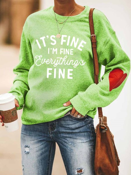 

It's Fine I Am Fine Everything is Fine Sweatshirt Women Long Sleeve Top, Green, Hoodies&Sweatshirts
