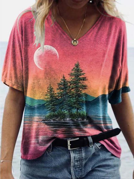 

Short Sleeve V Neck Shirt, Pink, T-shirts