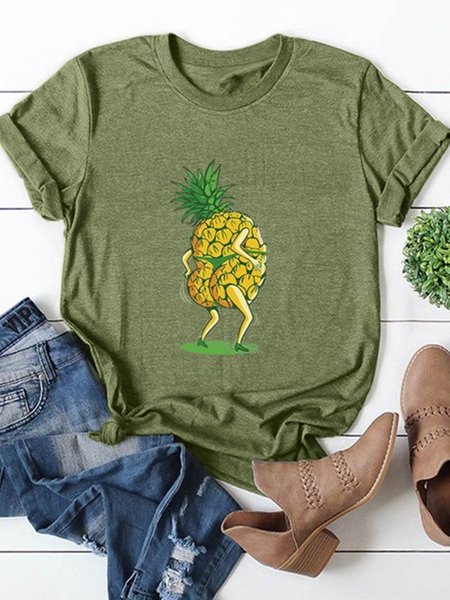 

Dancing Pineapple Graphic Round Neck Tee, Army green, T-shirts